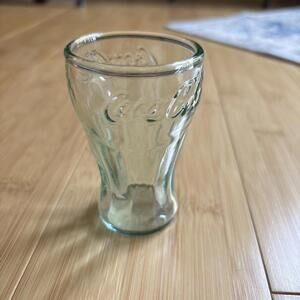 Coca-Cola Coke Glass Mini Shot Glass Light Green 3” tall Vintage